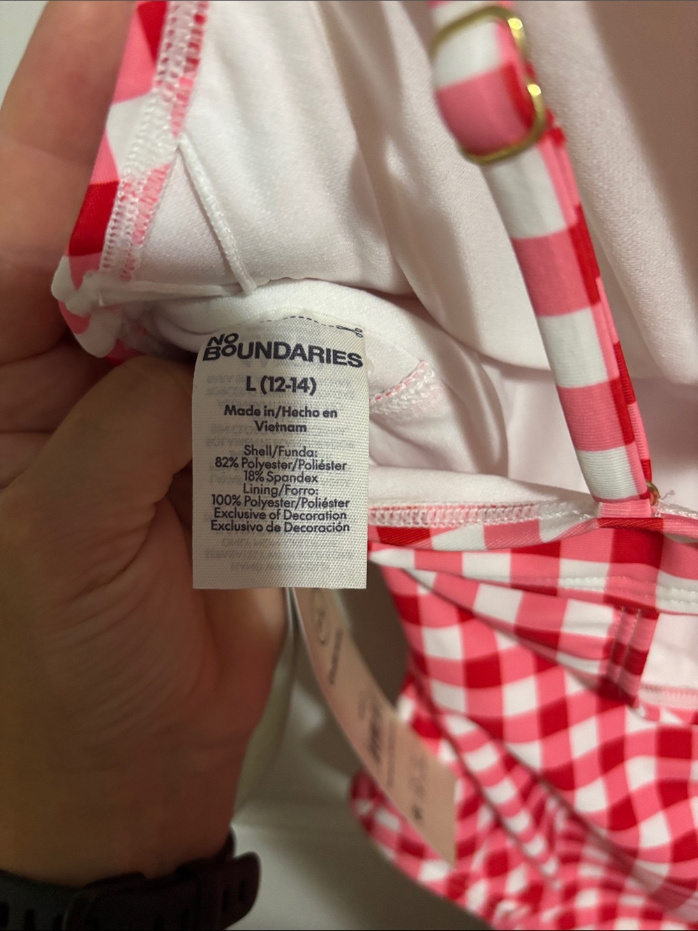 No Boundaries Red and White Gingham One-Piece with Daisy Trim - Picture 5 of 6